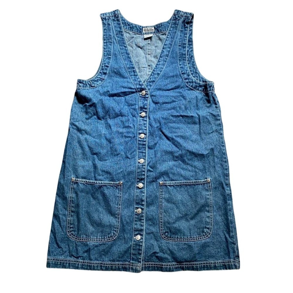 Vintage 1990s Denim Button Sleeveless Jumper Mini Dress Medium Western Heritage